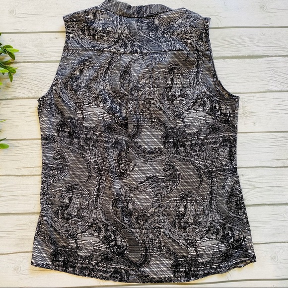 Anne Klein Printed Tie-Neck Top Sleeveless Blouse - Picture 3 of 5